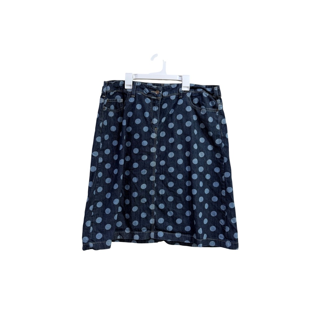 Boden Blue Polka Dot Denim Skirt Womens 14R Knee Length A-Line WG455